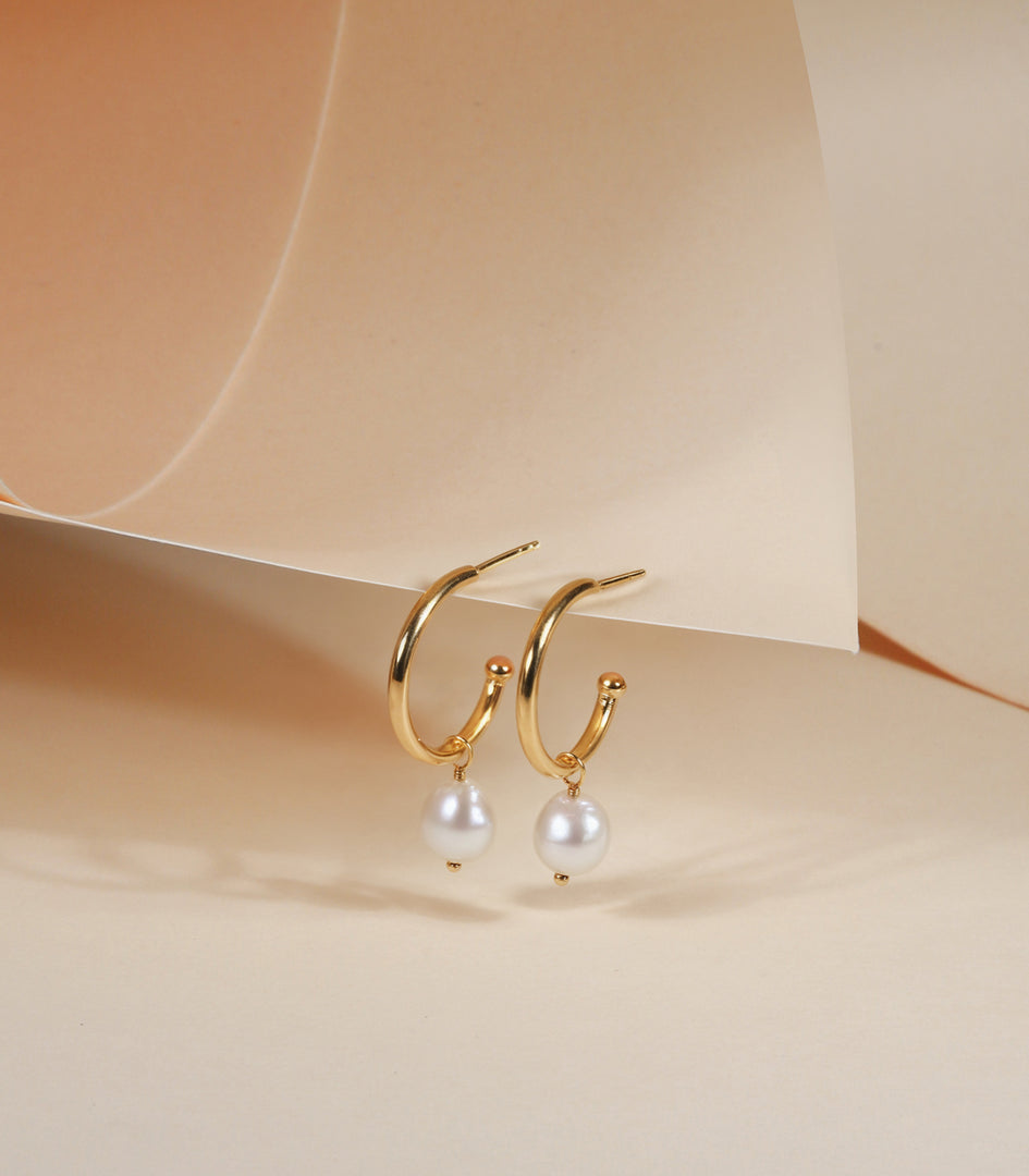 Classic pearl drop hoops