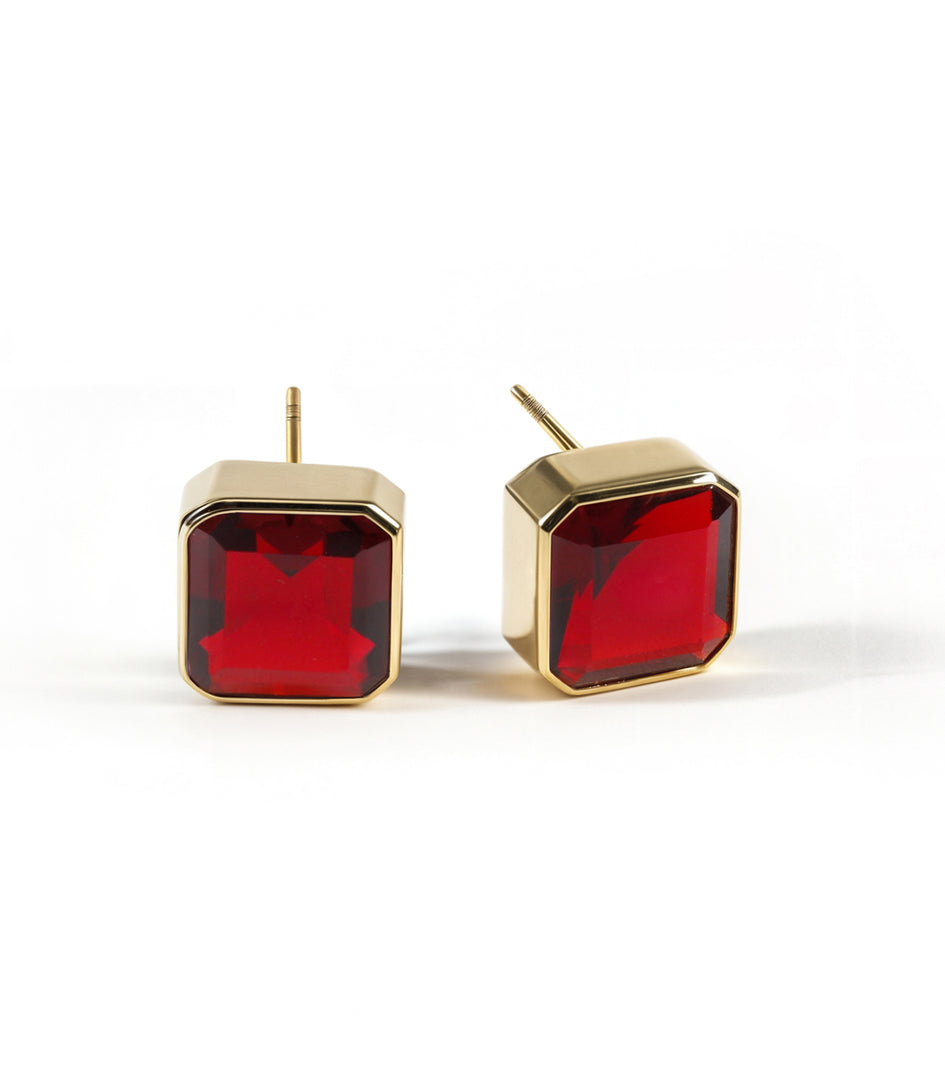 Stud Earring - GLASS GARNET