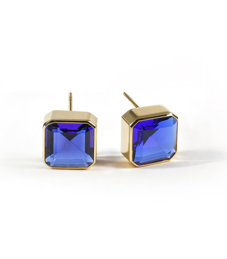 Stud Earring - GLASS BLUE SAPPHIRE