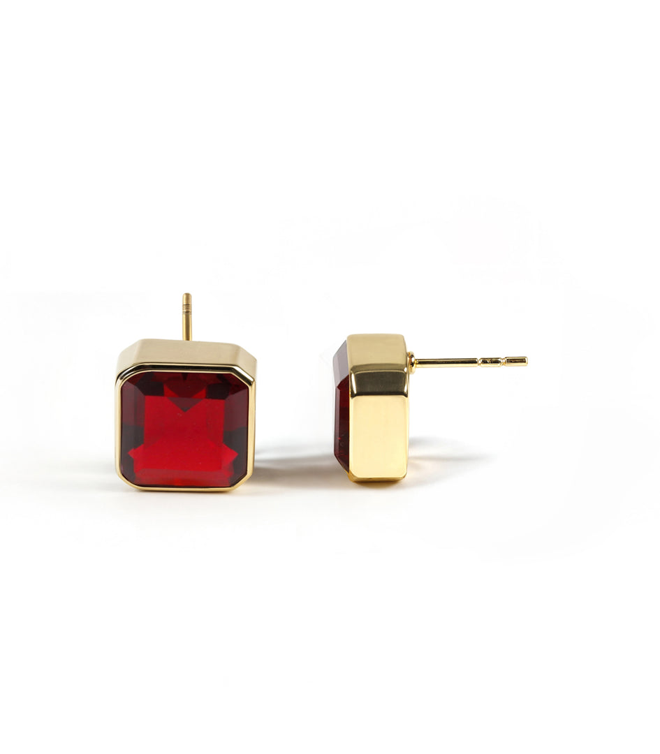 Stud Earring - GLASS GARNET