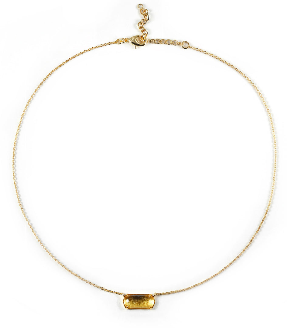 Elongated Rectangle with Curved Necklace - GLASS CITRINE