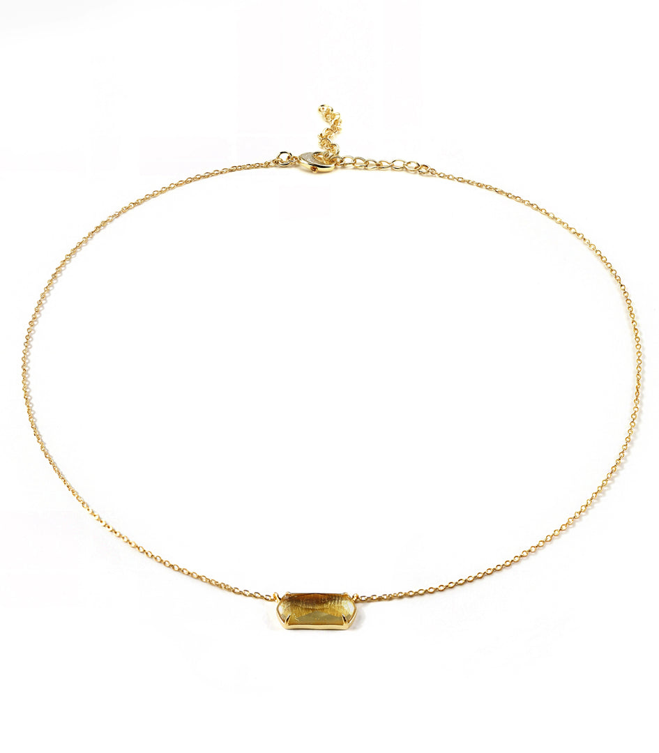 Elongated Rectangle with Curved Necklace - GLASS CITRINE