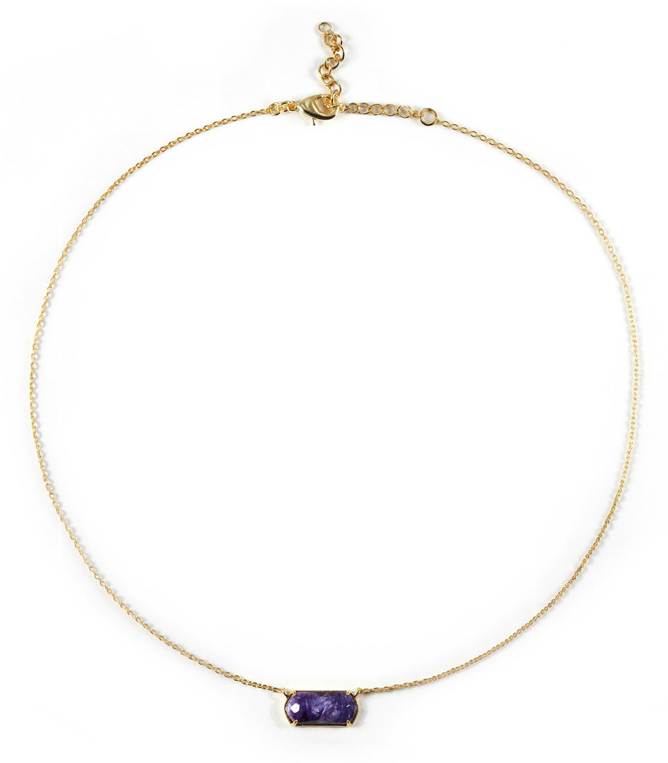 Elongated Rectangle with Curved Necklace - Charoite Checker