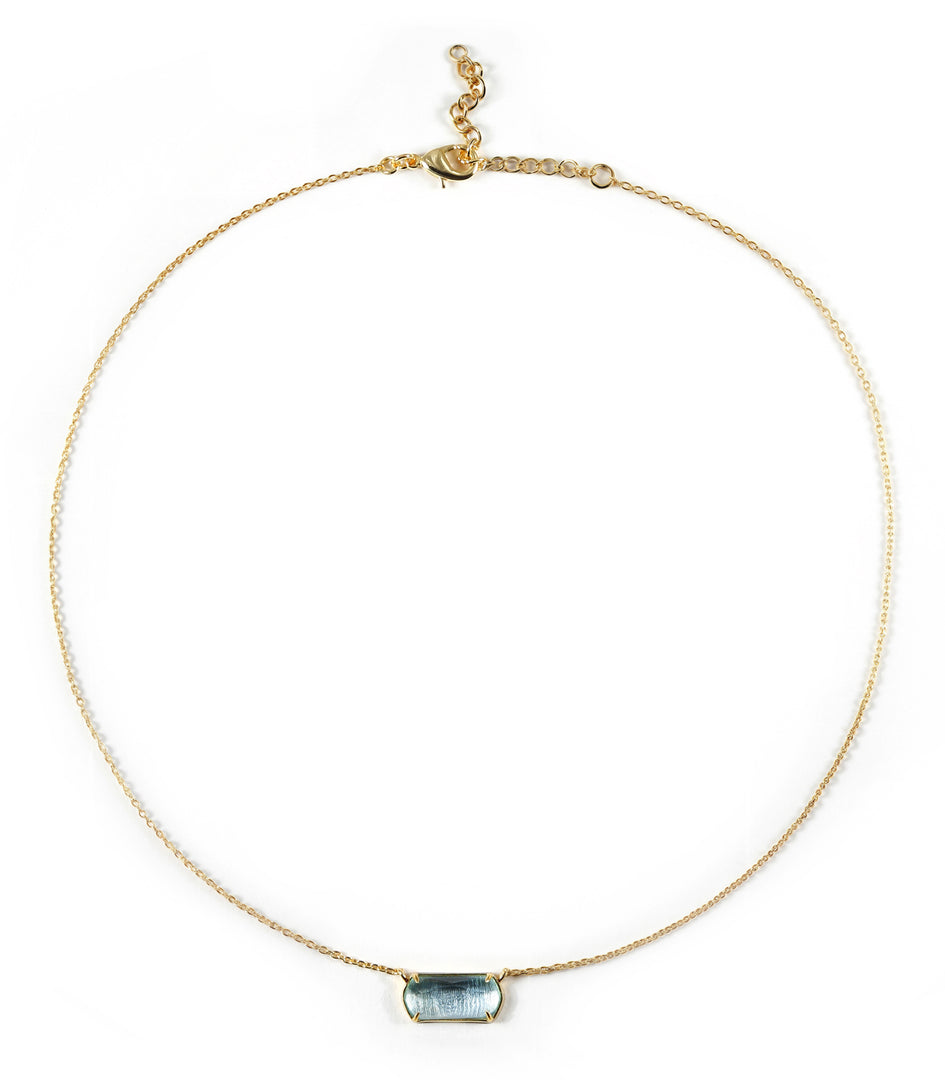 Elongated Rectangle with Curved Necklace - Glass Blue Topaz