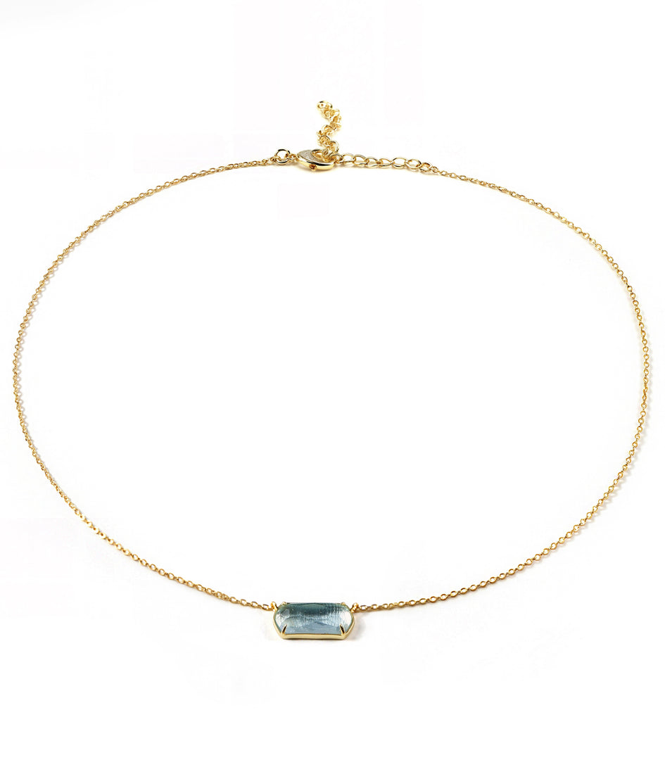 Elongated Rectangle with Curved Necklace - Glass Blue Topaz