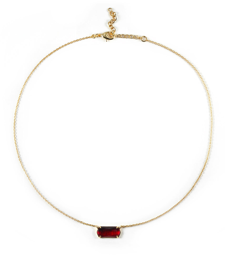 Elongated Rectangle with Curved Necklace - GLASS RUBY