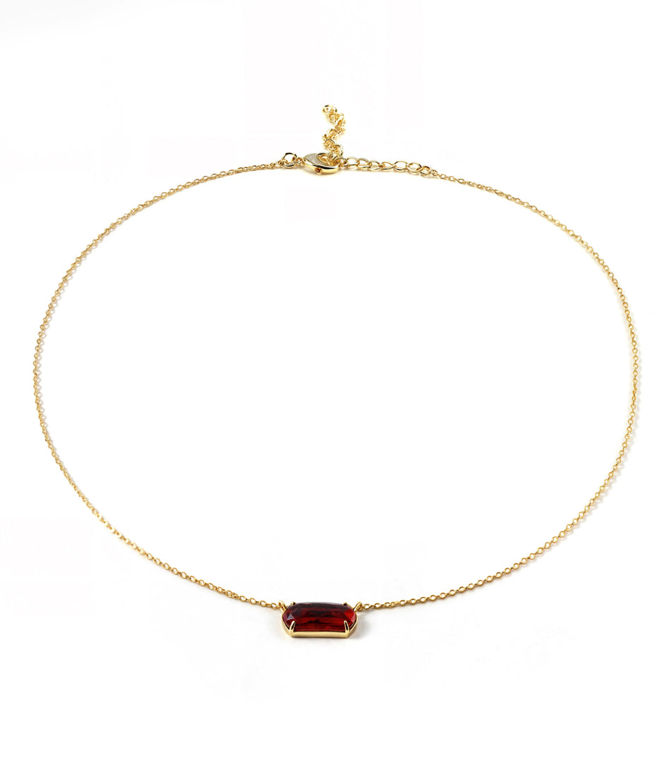 Elongated Rectangle with Curved Necklace - GLASS RUBY