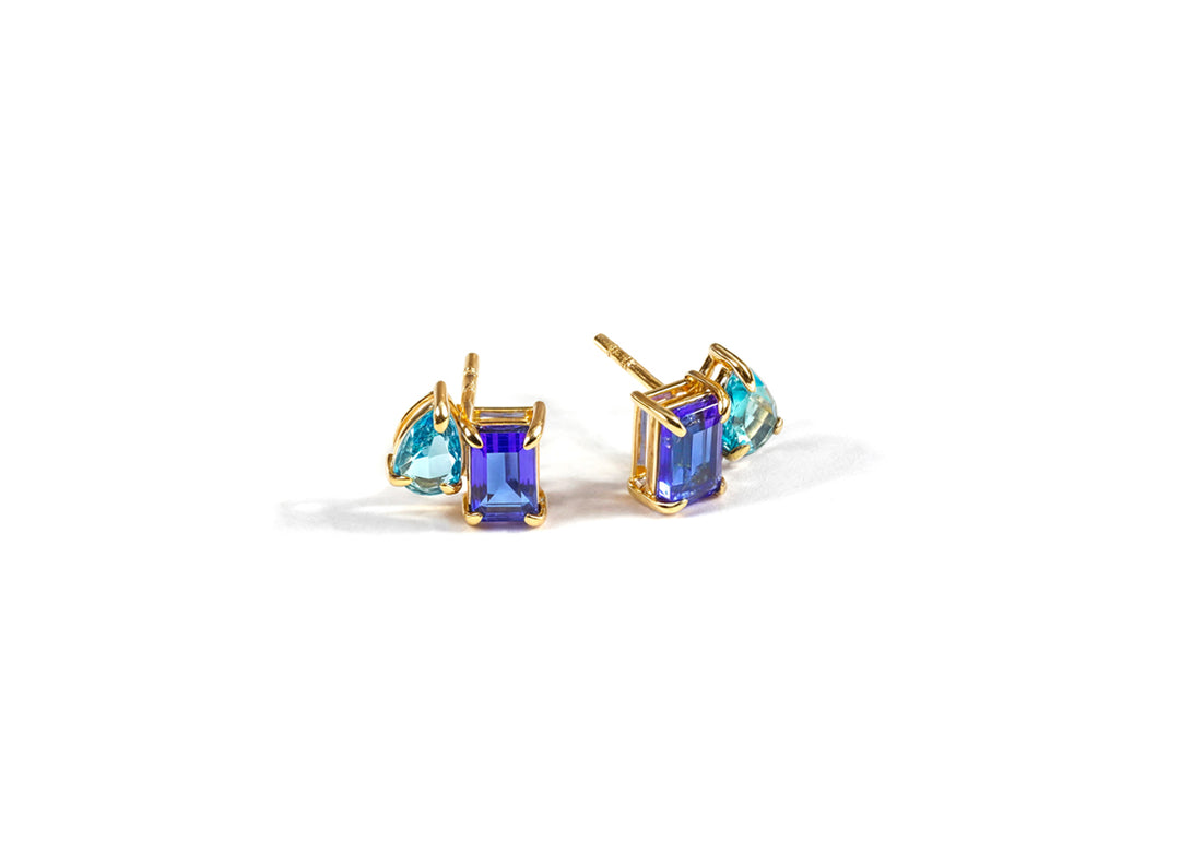 Blue sapphire with Ocean Topaz Earrings