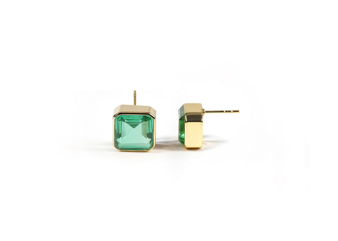 Bold Box Studs in Emerald Quartz