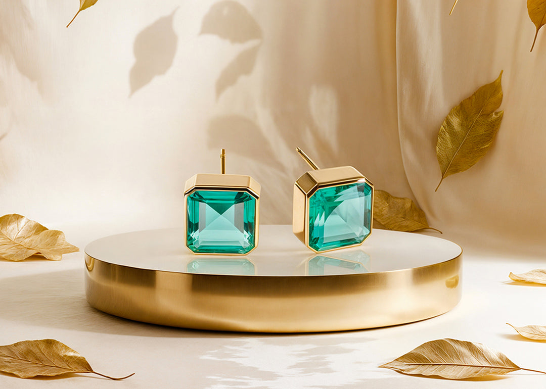 Bold Box Studs in Emerald Quartz