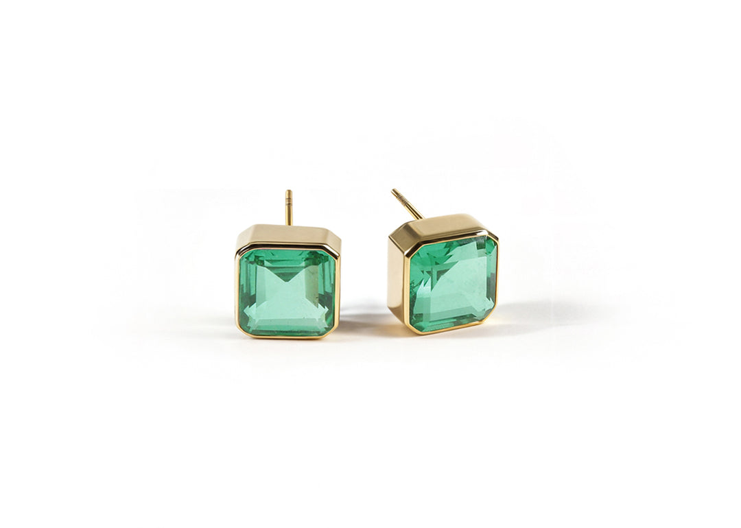 Bold Box Studs in Emerald Quartz