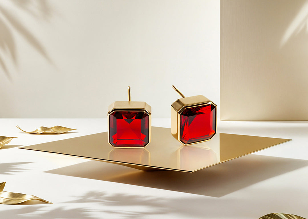 Bold Box Studs in Fiery Garnet