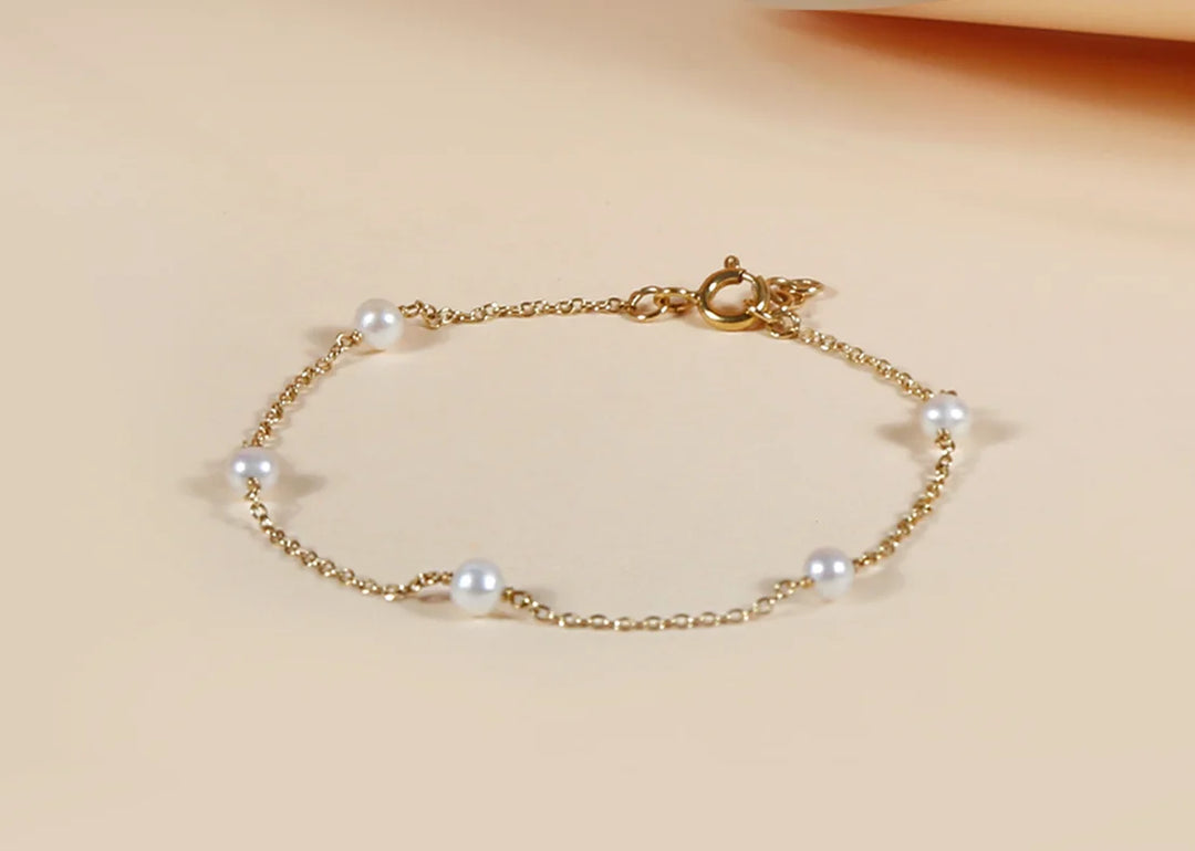 Golden Glow Pearl Chain Bracelet