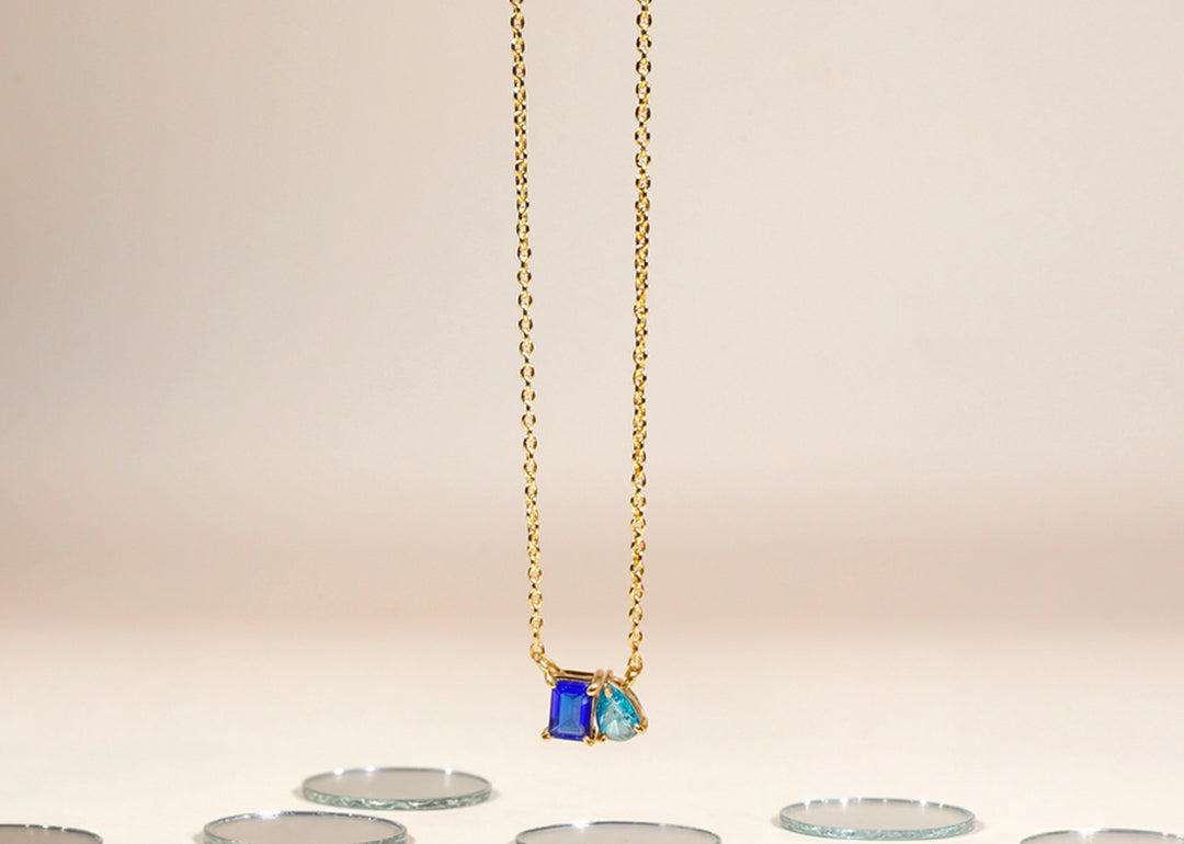 Blue sapphire with Ocean Topaz Necklace