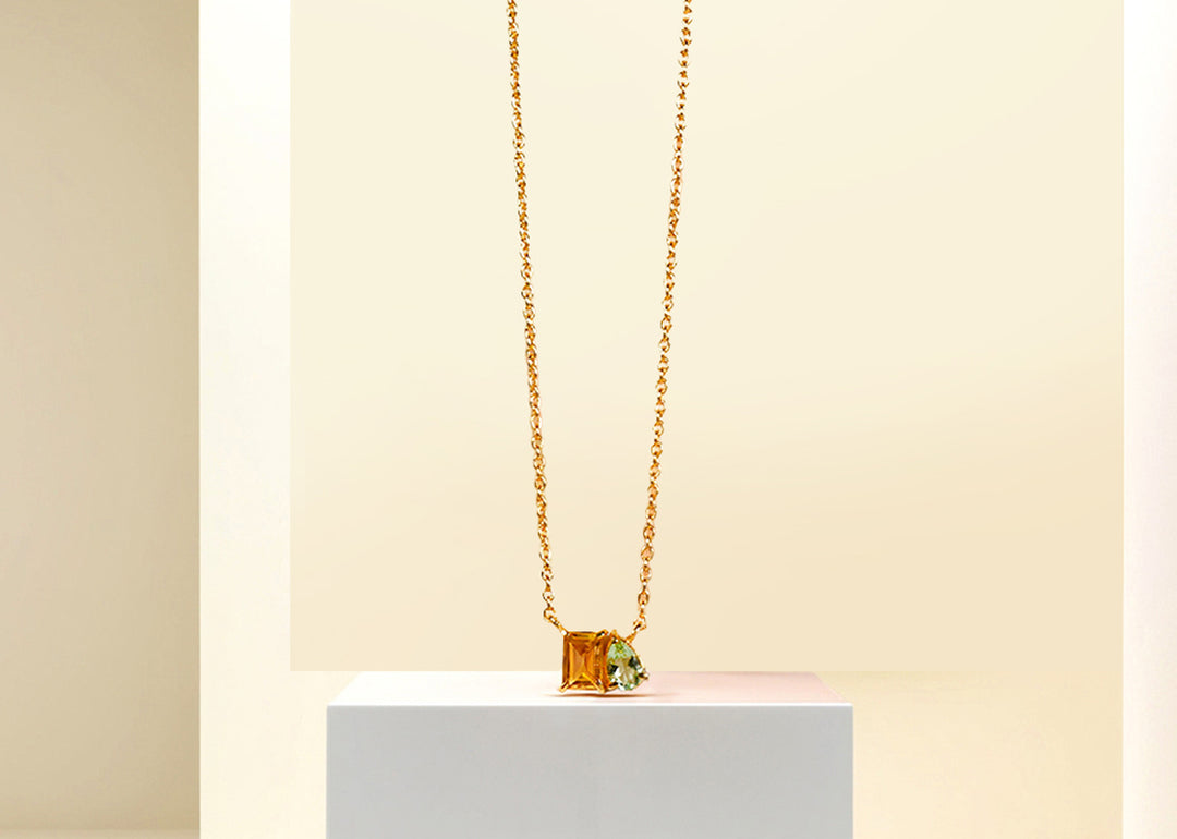 Citrine shine with green amythyst - Necklace